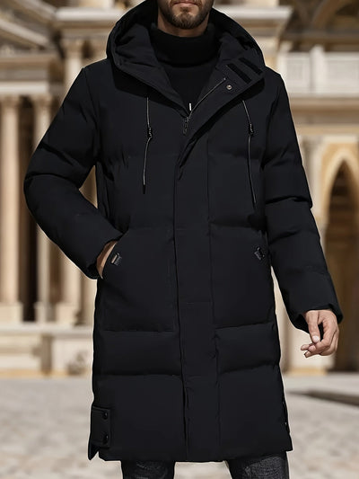 Warmer schwarzer Steppmantel mit Kapuze für Herren | Ideal für den Winter