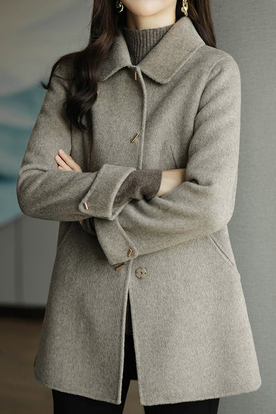 Emily - Eleganter Melton-Mantel mit Stehkragen und umgeschlagenen Manschetten
