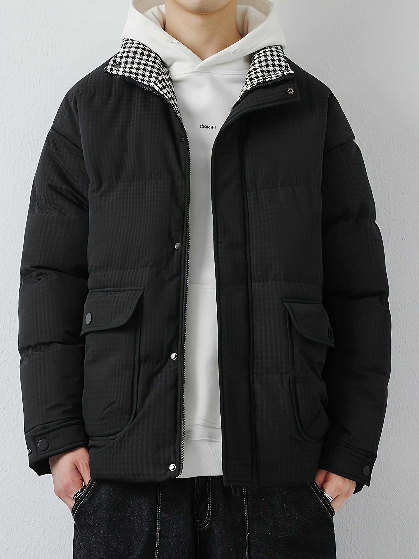 Warme Baumwoll-Steppjacke mit Bandkragen und Reissverschluss für Herren | Ideal für den Winter