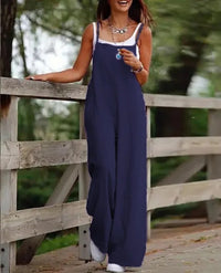 Elfriede | Damen Leinenjumpsuit Latzhose Wide-Leg-Pants Träger Hosenanzug in 9