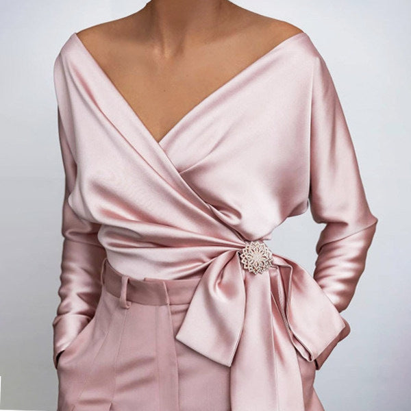 Bryar® | Einfarbige Schnürbluse mit V-Ausschnitt