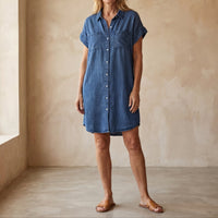 Alina | Damen Freizeitkleid Mittellang Lässig Komfort Casual Sommer in Dunkelblau