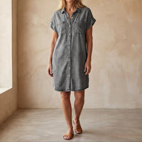 Alina | Damen Freizeitkleid Mittellang Lässig Komfort Casual Sommer in Grau