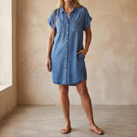 Alina | Damen Freizeitkleid Mittellang Lässig Komfort Casual Sommer in Blau