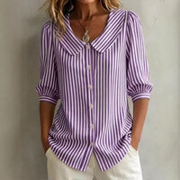 Greta | Damen Gestreifte Bluse mit Knopfleiste in Lila
