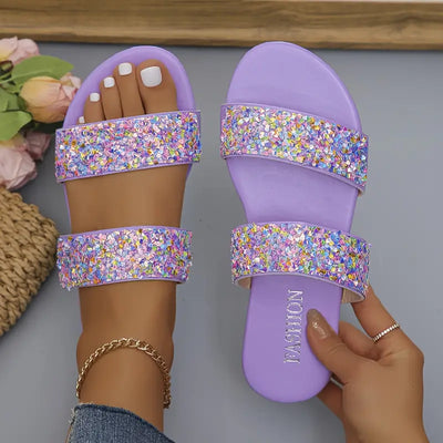 Glitzy | Glitzernde Pailletten Slide Sandalen