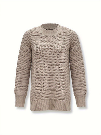 Lässiger Strickpullover aus Baumwolle mit Rollkragen und Geteilten Langen Ärmeln für Damen | Ideal für den Winter