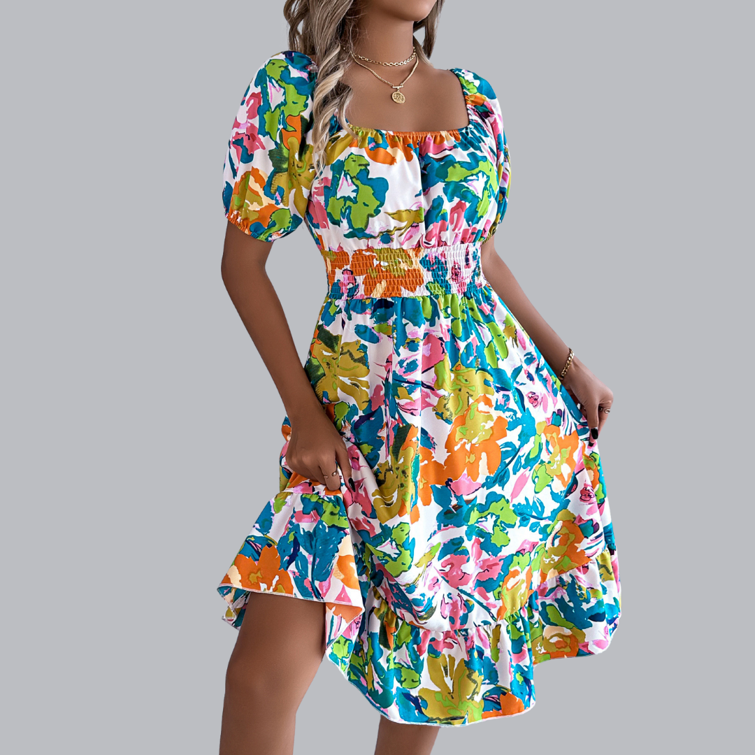 Elvira™ | Luftiges Blumenkleid mit Puffärmeln