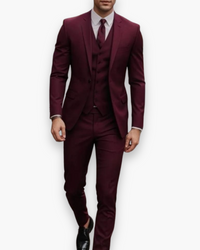 Felix | Herren Dreiteiliger Anzug Weste Business Elegant Hochzeit Festlich in Bordeauxrot