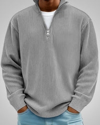 Richard | Herren Casual Half-Zip Strukturpullover in Grau