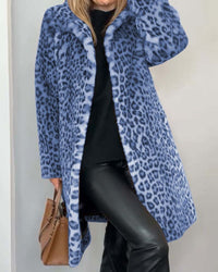 Lysandra | Damen Langmantel mit Leopardenmuster in Blau