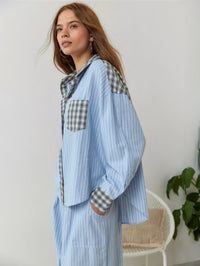 Sara | Damen Pyjama Set Bequem Elegant Entspannt Komfort Zuhause in Blau