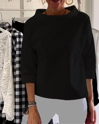 Damenbluse mit Wasserfallkragen 3/4-Arm in Schwarz