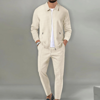 Luca | Herren Trainingsanzug Set Jacke und Hose Waffelstruktur in Beige
