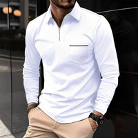 Florent - Herren-Langarm-Polo mit Zipper in Weiß