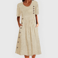 Jarna | Gestreiftes Midi-Kleid in Beige