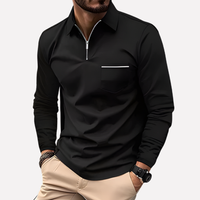 Herren Langarm-Polohemd mit Brusttasche in Schwarz