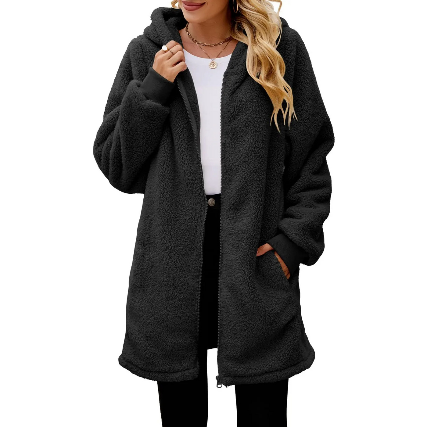 Warme Teddyjacke Damen mit Taschen und lockerer Passform