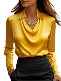 Dionne | Damen Satinbluse Langarm Elegant Luxuriös Business Feminin in Gelb
