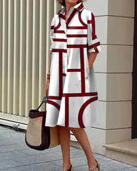 Elegantes Kleid mit geometrischem Muster für Frauen | Midi in Rot