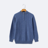 Christian | Eleganter Zopfmuster-Strickpullover mit Halbzip in Blau