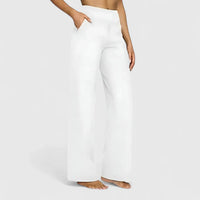 Nadine | Damen Lounge Hose Weit Stretchbund Komfort Casual Zuhause in Weiß