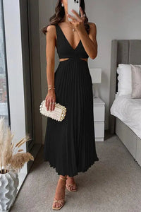 Kesley | Damen Plisseekleid Festlich Stilvoll Zeitlos Elegant Abend in Schwarz