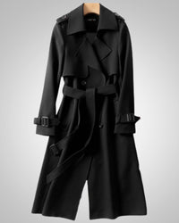 Sandra | Damen Klassischer Bindegürtel Trenchcoat in Schwarz