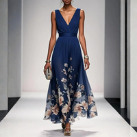 Britta | Damen Florales Maxikleid Hochzeitsgast Romantic Elegant Sommer in Marineblau