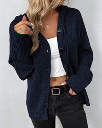 Mia | Damen Kapuzenstrickjacke mit Knöpfen in Marineblau