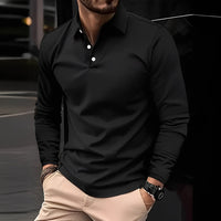 Deacon - Bequemes Langarm-Poloshirt für Herren in Schwarz