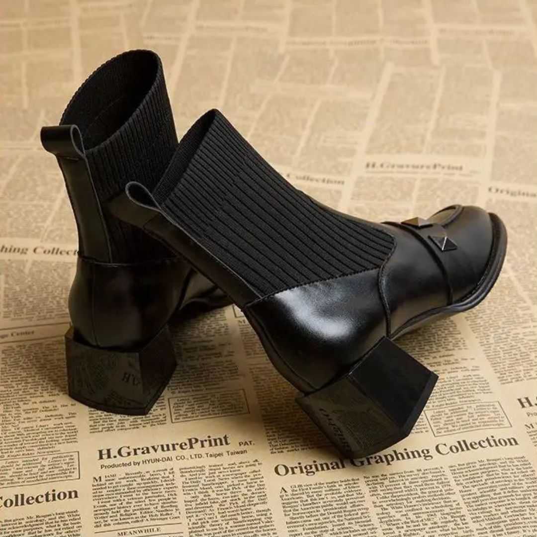 Lässige Vegan Leder Stiefeletten mit Rippdetail und Absatz für Damen | Ideal für das tägliche Tragen