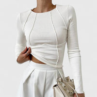 Doris | Damen Langarmshirt Enganliegend Lässig Komfort Casual Modern in Weiß