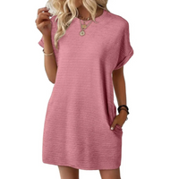 Clariss | Damen T-Shirt Kleid Kurzarm Rundhals Mini Sommer in Hellrosa