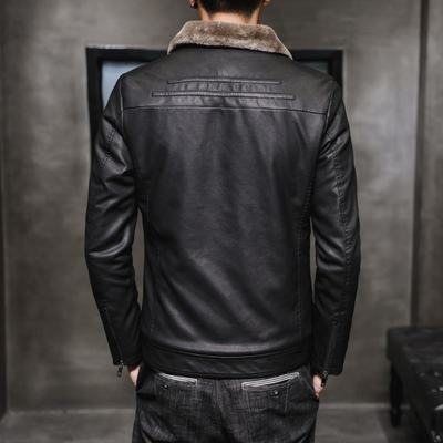 Warme Vegane Lederjacke mit Fleece Fellkragen für Herren | Ideal für den Winter