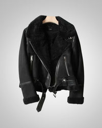 Vanessa | Damen Leder Sherpa Bikerjacke in Schwarz