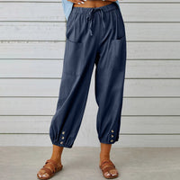 Nora | Weite Damenhose aus Baumwoll-Leinen-Mix in Marine