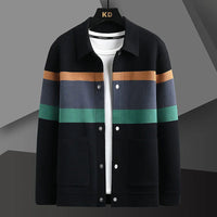 Cole | Herren Strickjacke Streifen Snap-Button Varsity Herbst in Schwarz-Grün