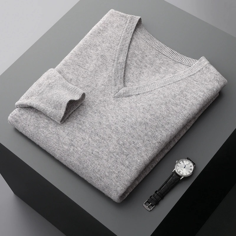 Fudus | Kaschmir Pullover Herren, V-ausschnitt, Weiches Kaschmir Strickmaterial