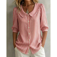 Greta | Damen Gestreifte Bluse mit Knopfleiste in Rot