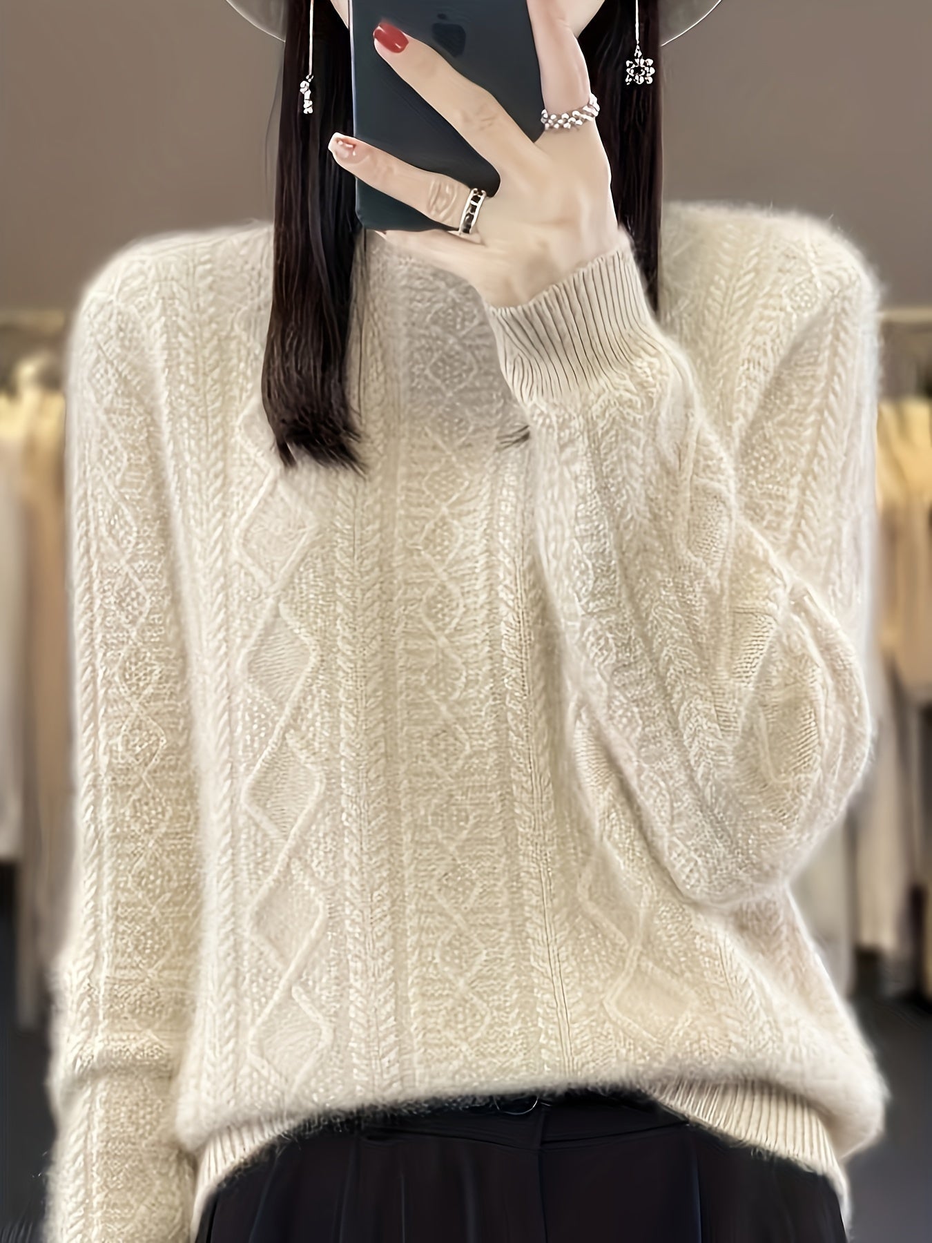 Bequemer Wollpullover aus Strick mit Langen Ärmeln für Damen | Ideal für den Winter