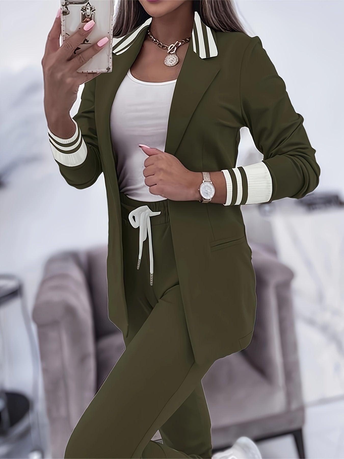 Stylisches Blazer Set mit langen Ärmeln und lässigen Hosen für Damen | Ideal für jeden Tag