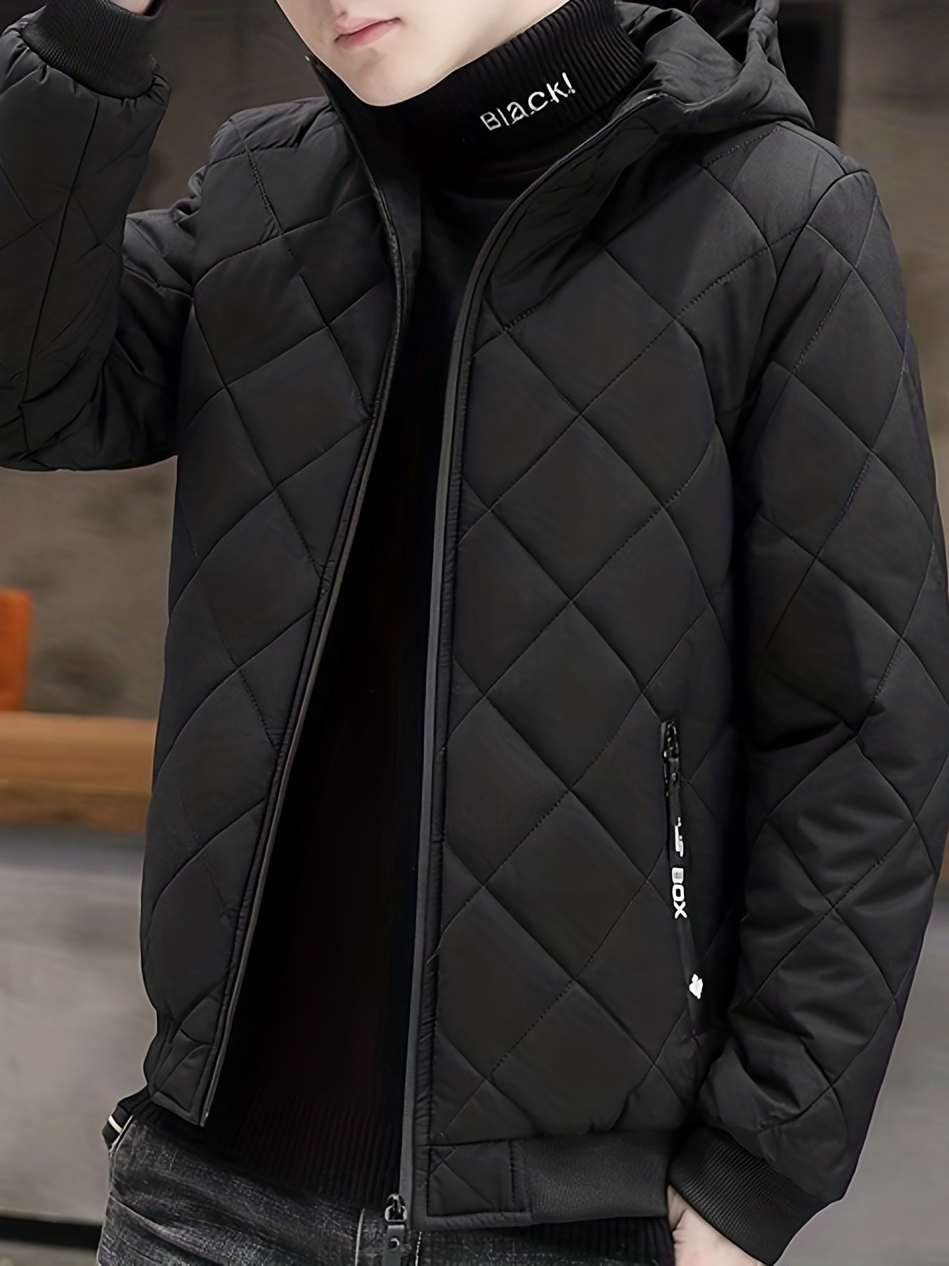 Warme Kapuzen Puffer Winterjacke mit Reissverschluss und Kordelzug für Herren | Ideal für den Winter
