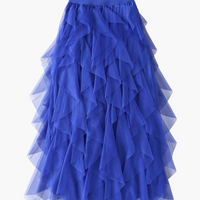 Damenrock Elegante Mehrlagige Volant Romantisches Festkleid in Blau