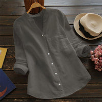 Bluse Damen Langarm Stehkragen in Grau