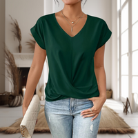 Elfriede | Damen Elegante V-Ausschnitt Bluse Mit Twist Saum in Grün
