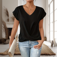 Elfriede | Damen Elegante V-Ausschnitt Bluse Mit Twist Saum in Schwarz