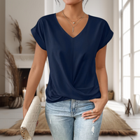Elfriede | Damen Elegante V-Ausschnitt Bluse Mit Twist Saum in Blau