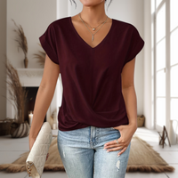 Elfriede | Damen Elegante V-Ausschnitt Bluse Mit Twist Saum in Burgunderrot