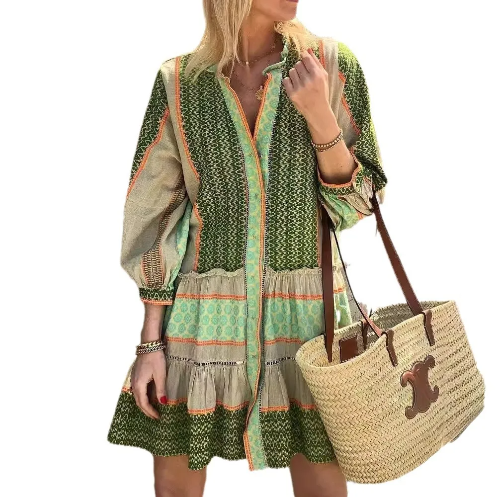 Marien | Leinen-Kleid mit Print für Frühling und Herbst